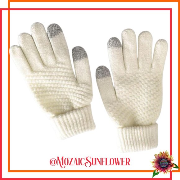 NEW IVORY JAQUARD KNIT TOUCH SCREEN GLOVES - Picture 1 of 4